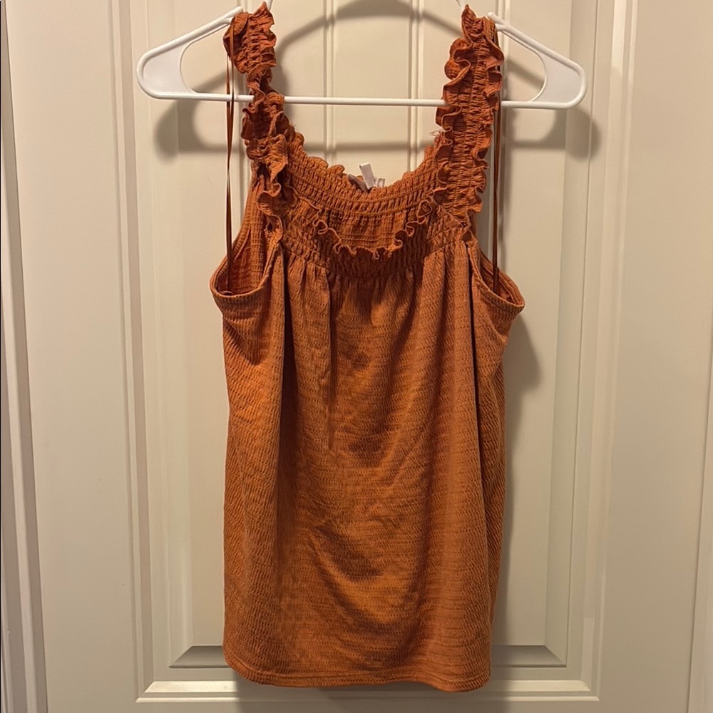 LC Lauren Conrad Orange Ruffled Tank Top